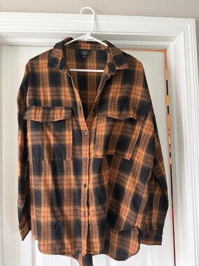 Vici Black and Orange Plaid Button-Up Shacket